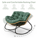 Indoor Rattan Rocking Chair with Footstool, Giant Lazy Lounge Chair Removable Padded