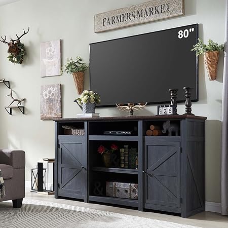 Farmhouse TV Stand for TVs Up to 80 inches, 39" Tall Highboy Entertainment Center