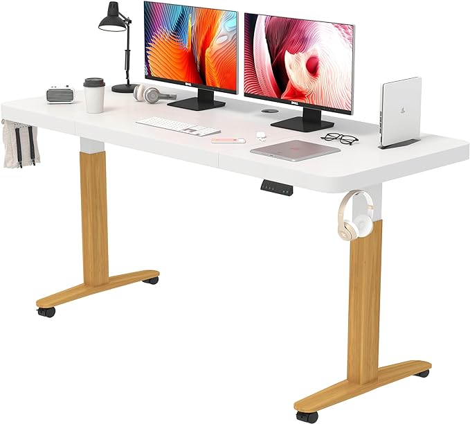 Electric Standing Desk, Height Adjustable Desk 55x 24 Inches, Ergonomic Home Office Sit Stand Up Desk with Memory Preset Controller (Black Frame/Rustic Brown Top)