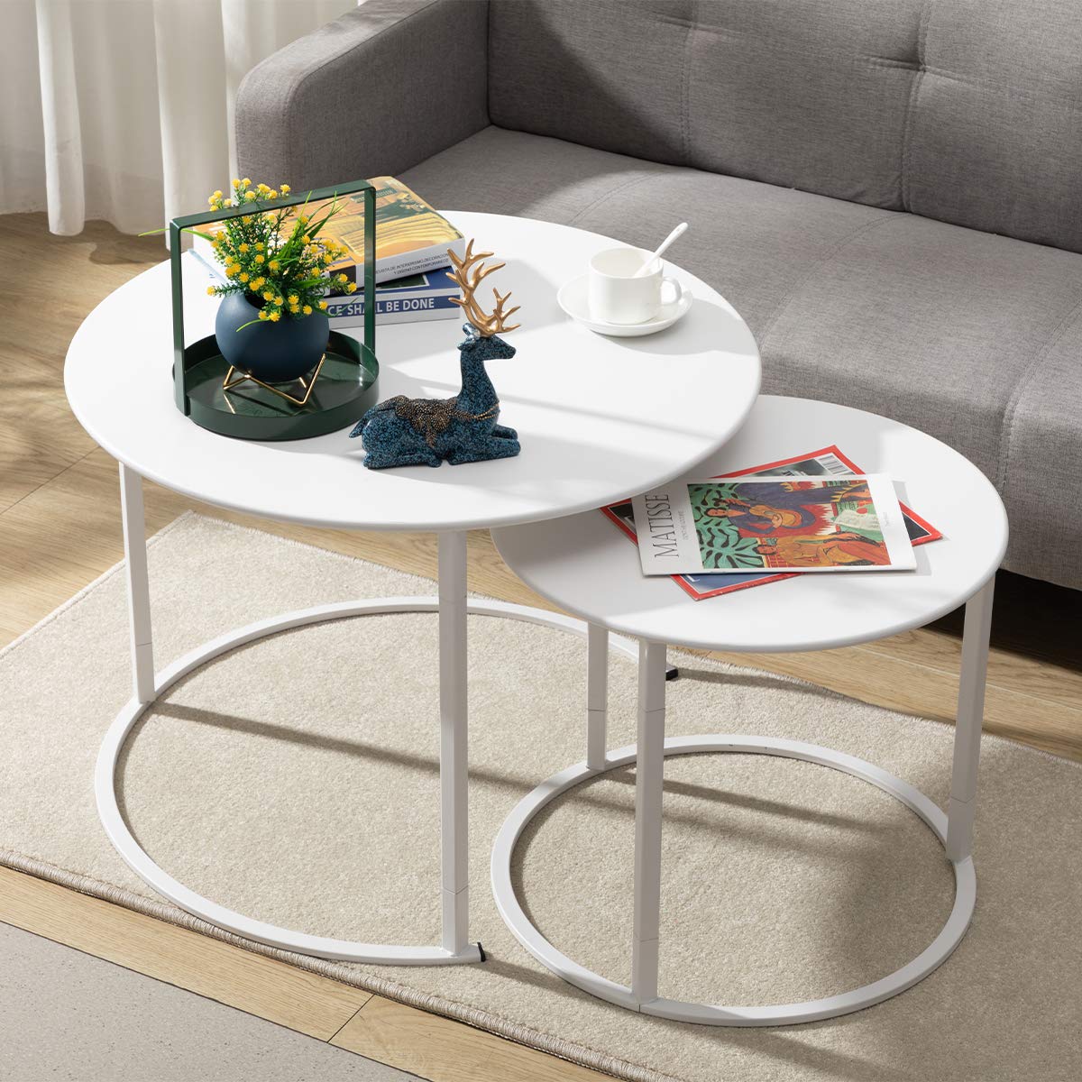 Modern Round Side Table Set of 2, Contemporary Accent Coffee and Snack Mental End Table