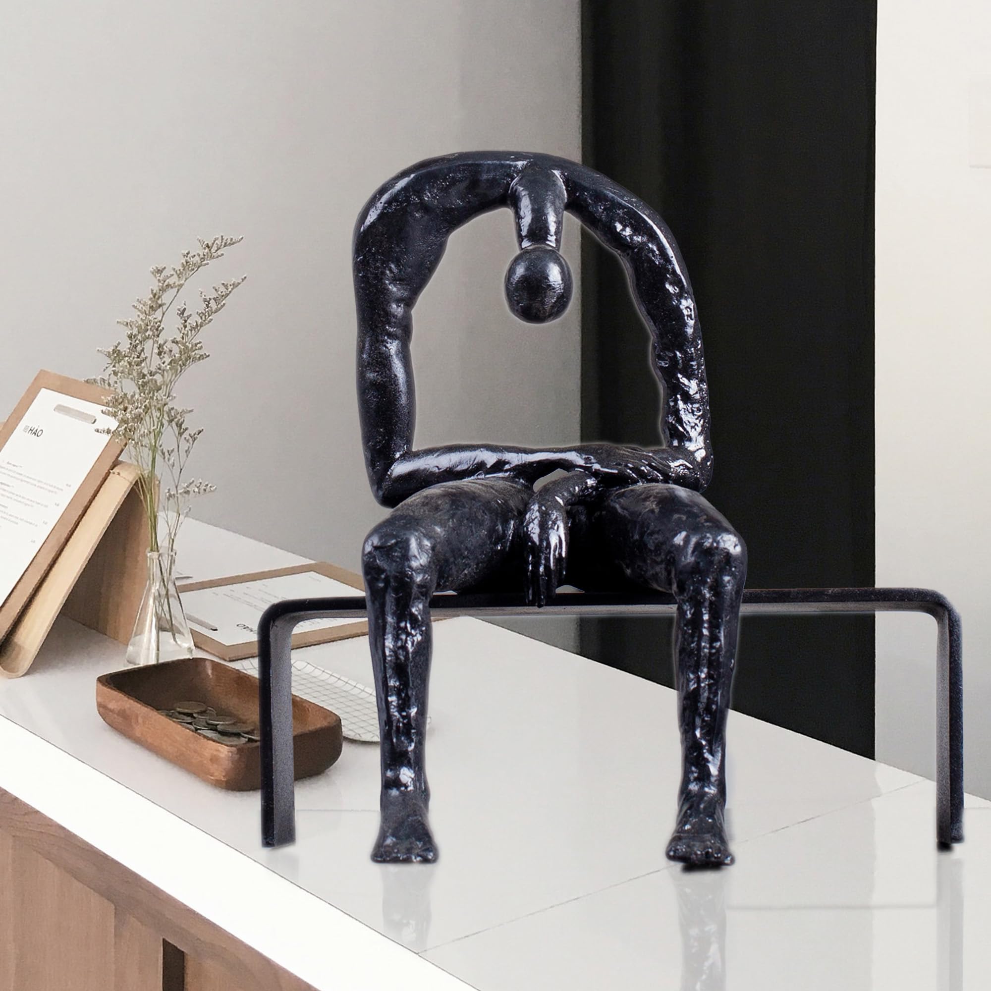 Bronze Melancholy Statue Sculpture, Modern Abstract Thinker Grief & Emptiness