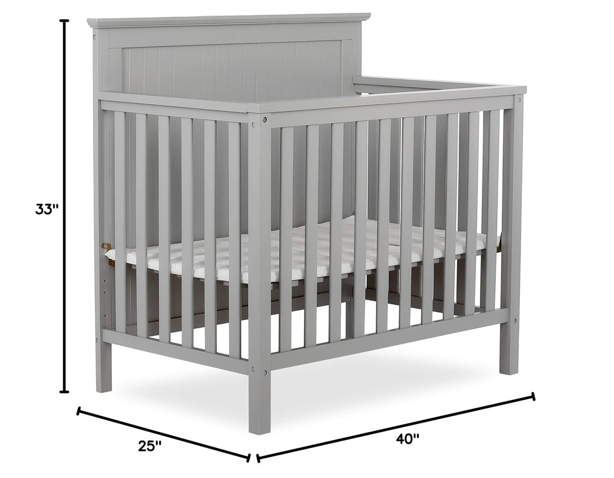 Dream On Me Ava 4-in-1 Convertible Mini Crib in Pebble Grey, 635-PG, Greenguard Gold Certified, Non-Toxic Finish, Comes with 1" Mattress Pad, with 3 Mattress Height Settings