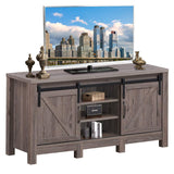 TV Stand with Sliding Barn Doors, Modern Farmhouse Wood Entertainment Center