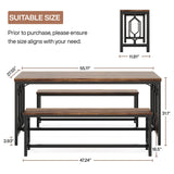 Tribesigns 55-Inch Large Dining Table Set for 4 to 6, Kitchen Breakfast Table with 2 Benches, Rectangular 3-Piece Wood Modern Industrial Bar Table Furniture for Dining Room, Rustic Brown & Black