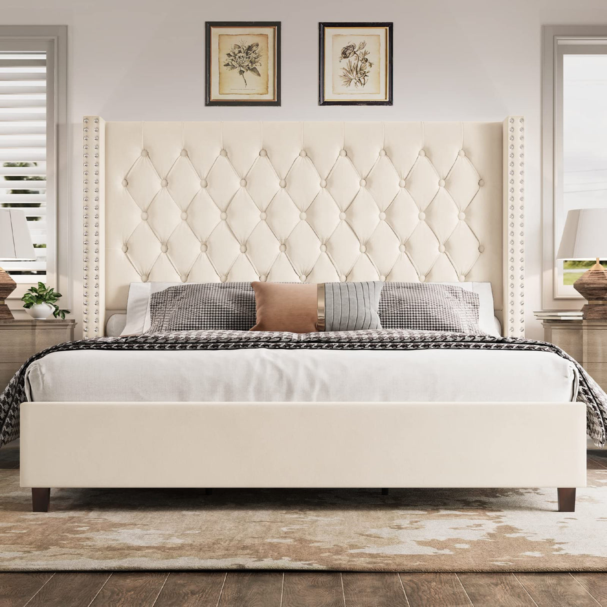 King Platform Bed Frame 61.4" Handmade Headboard