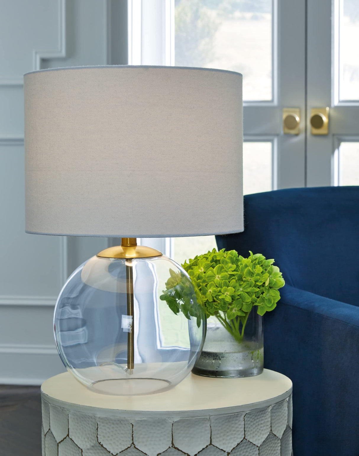 Signature Design by Ashley Samder Contemporary 20.75" Glass Table Lamp, White