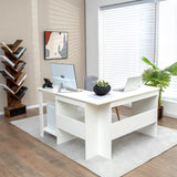 White L-Shaped Desk, 51” Modern Simple Style Writing Desk w/Storage Shelves