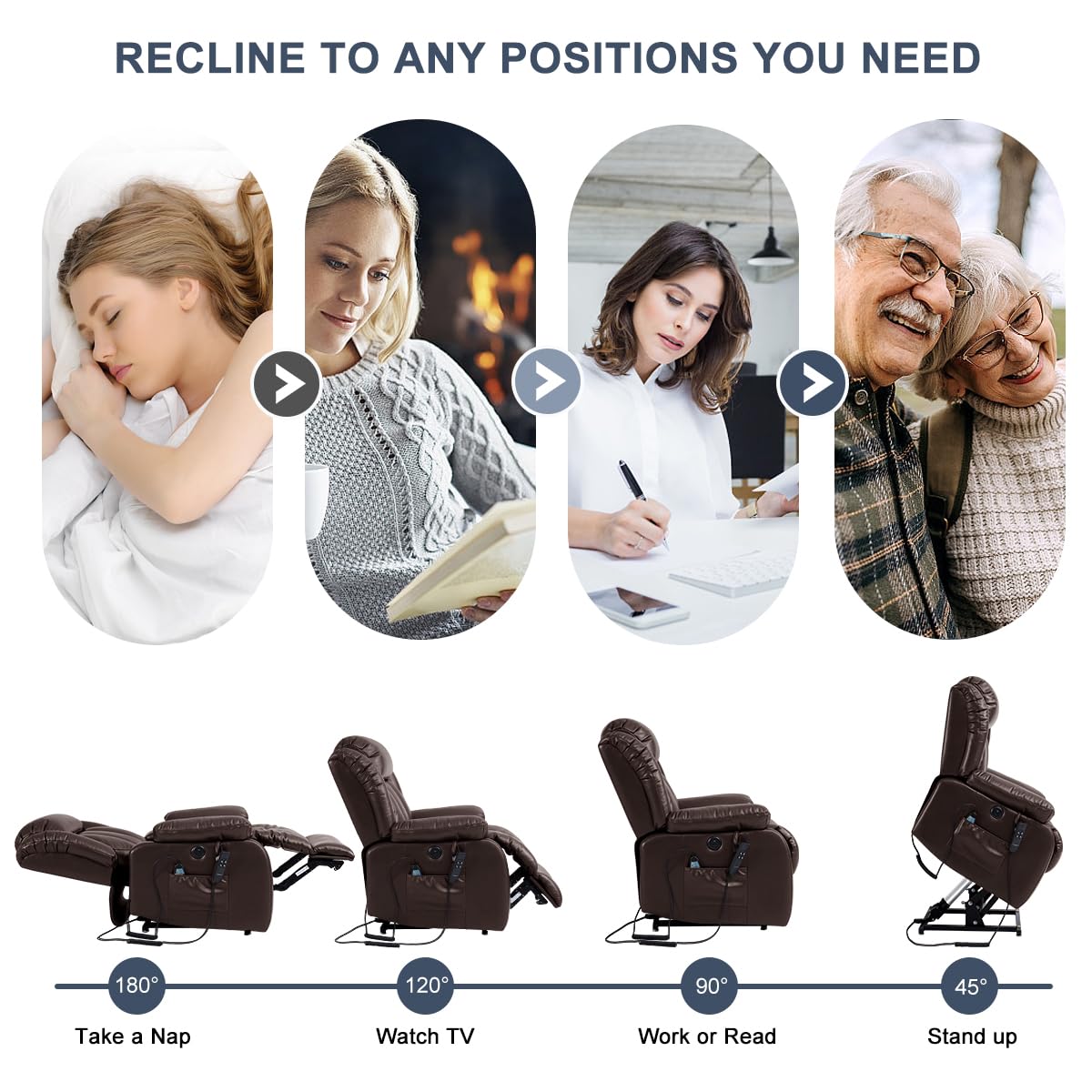 Infinite Position Power Lift Chair Lay Flat Recliner Dual Motor Sleeper Chair with Massage