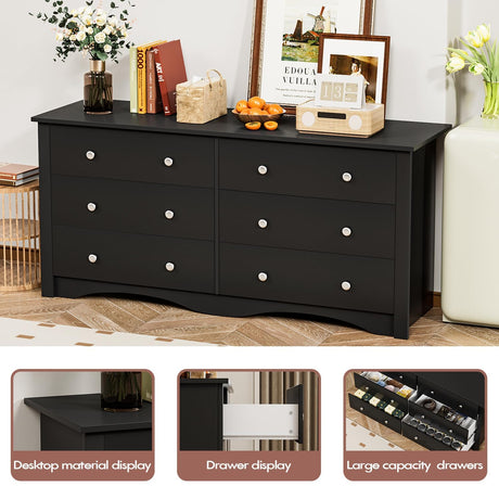 Dresser for Bedroom with 6 Drawers, Wide Chest Storage Organizer and TV Stand