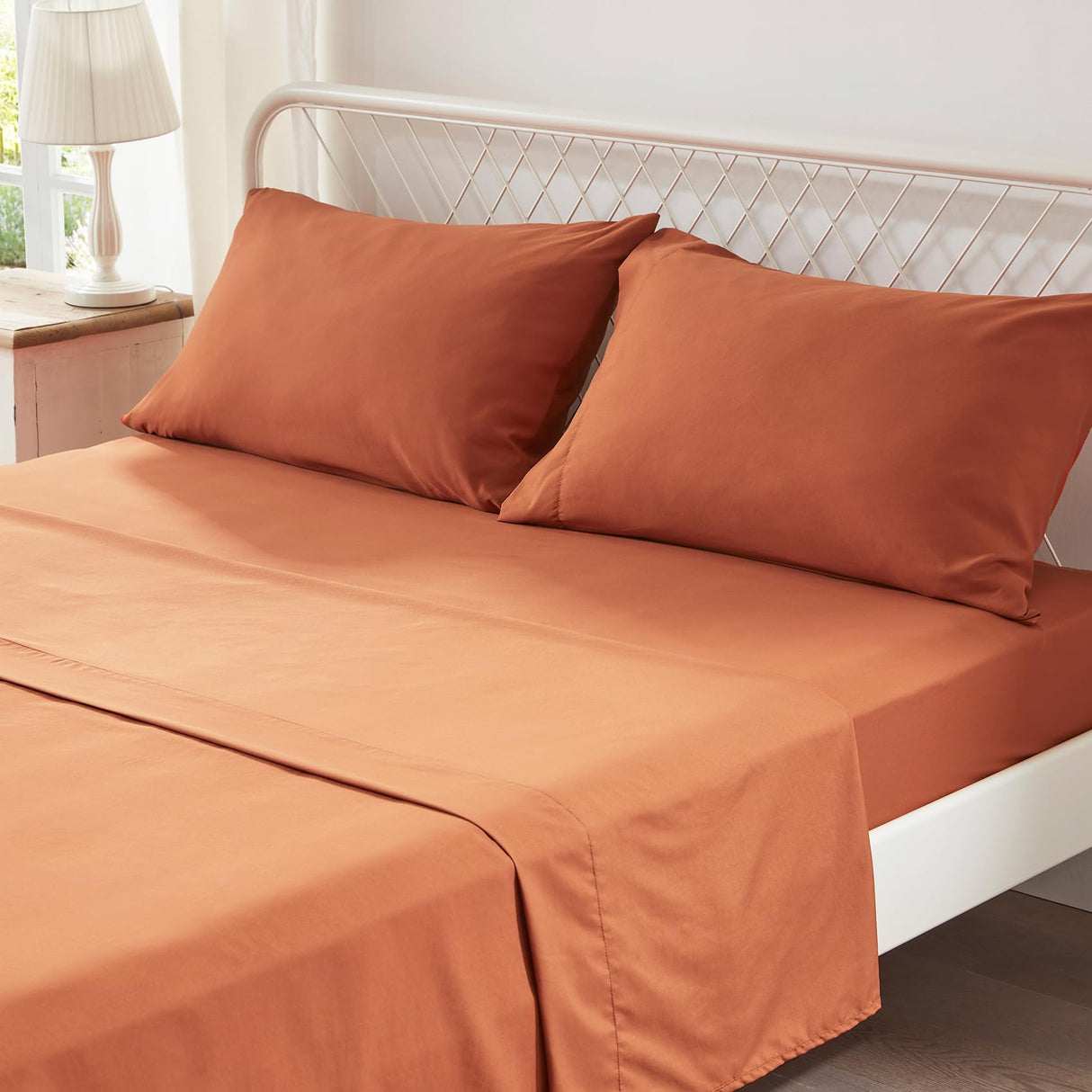 Queen Comforter Set, Burnt Orange Tufted Bed in a Bag 7 Pieces