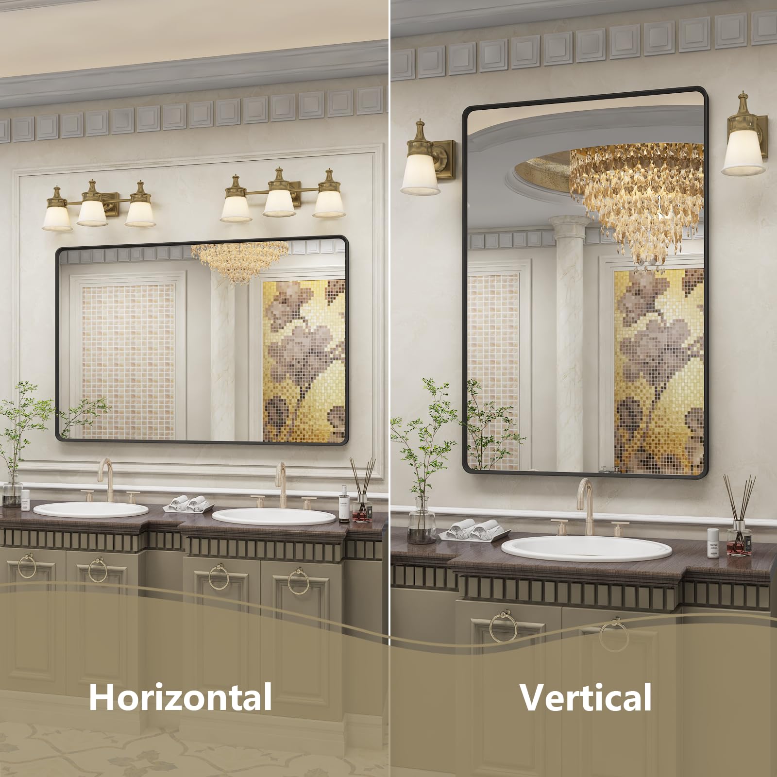 Black Bathroom Vanity Mirror 55x30 Inch - Metal Frame Rectangle Wall Mirror