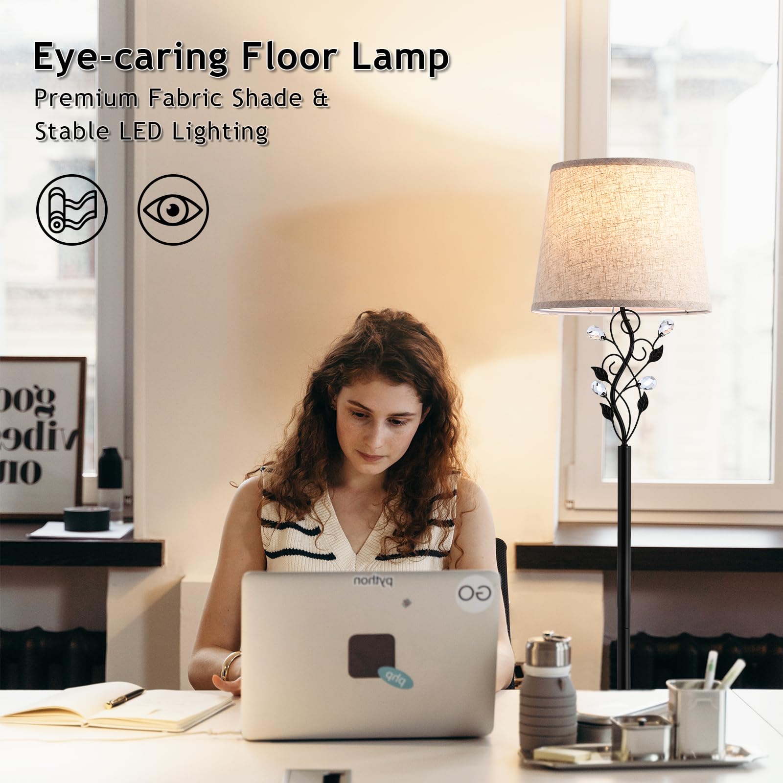 65" Farmhouse Floor Lamp with Rustic Leaf Design - 3 Color Temperatures