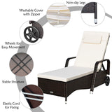 HAPPYGRILL Patio Chaise Lounge Outdoor Rattan Wicker Recliner Lounger Chair with Cushion and Wheels for Balcony Garden Poolside
