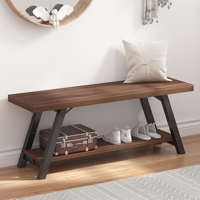 Rustic Entryway Bench, Farmhouse Wood Indoor Shoe Bench