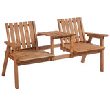 Bench, Garden Bench with Middle Table and Umbrella Hole, Wooden Outdoor Bench
