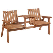 Bench, Garden Bench with Middle Table and Umbrella Hole, Wooden Outdoor Bench