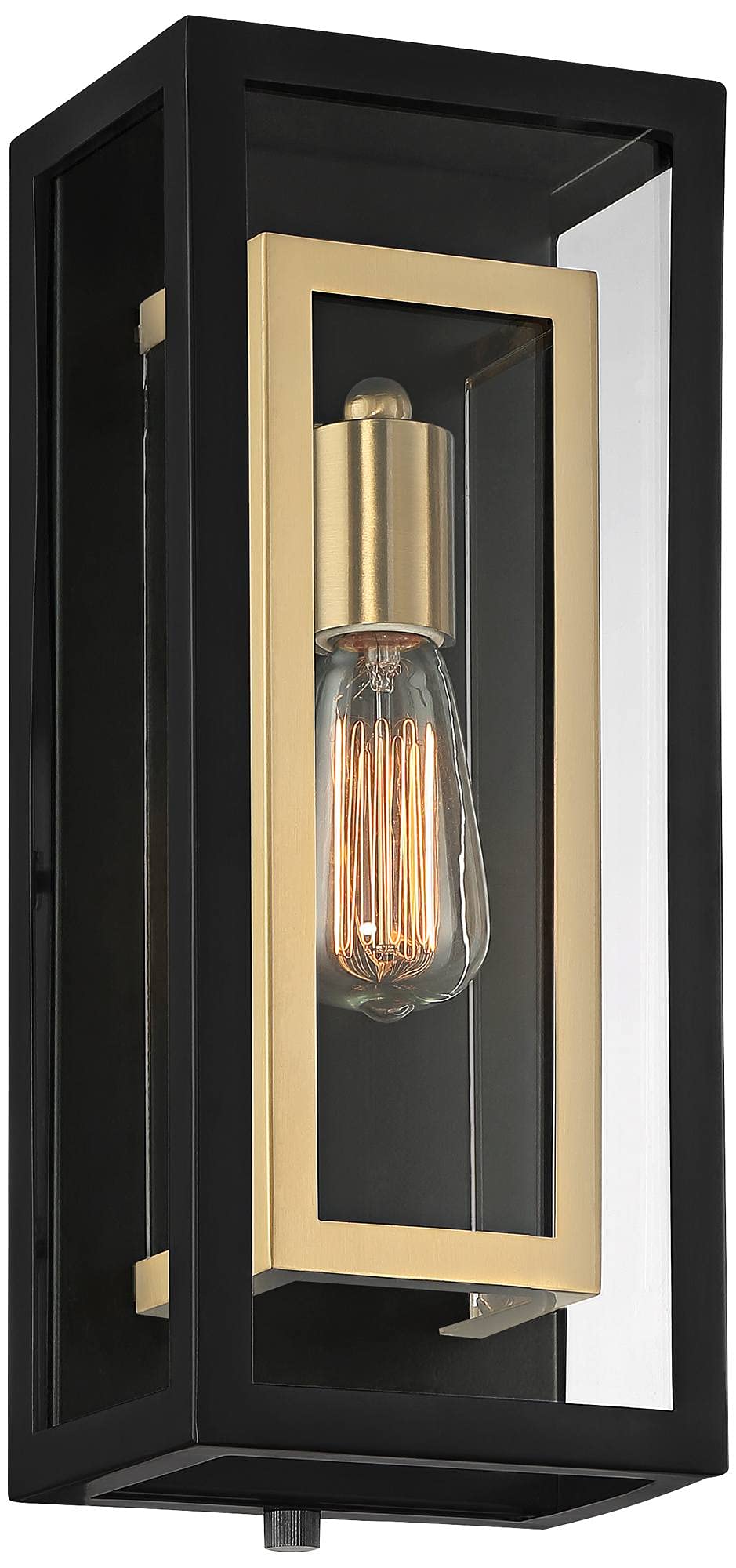 Double Box Industrial Outdoor Wall Light Fixture Matte Black Warm Brass Metal 15 1/2" Clear