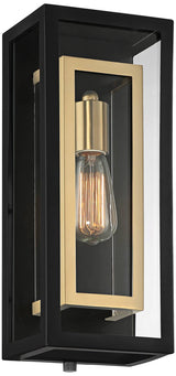Double Box Industrial Outdoor Wall Light Fixture Matte Black Warm Brass Metal 15 1/2" Clear