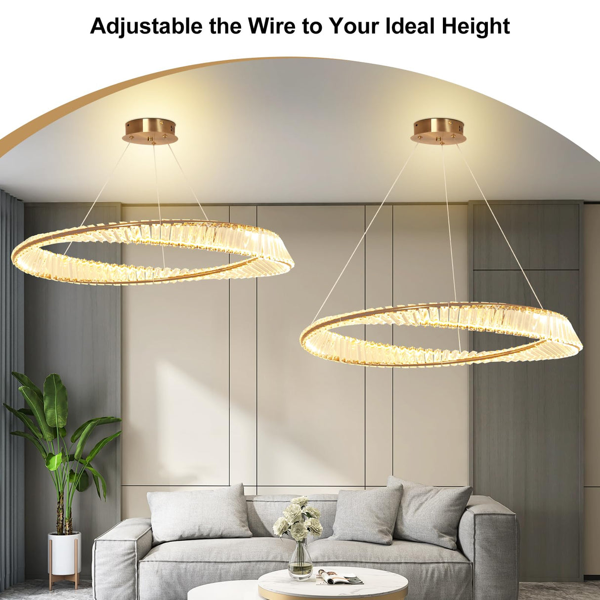 Modern LED Crystal Chandelier, 31.5'' Ring Pendant Lighting Adjustable Hanging Ceiling