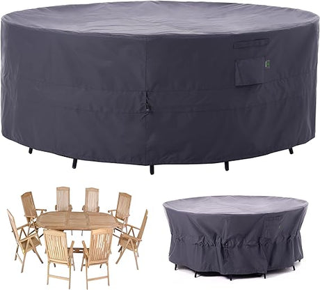 Outdoor Patio Furniture Covers, Waterproof UV Resistant Anti-Fading Cover for Large Round Table Chairs Set, Grey, 84 inch Diameter