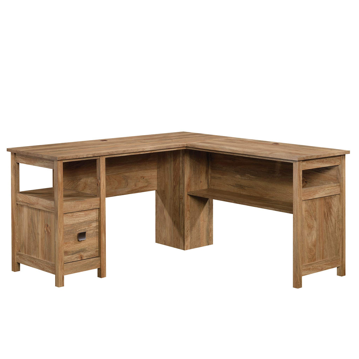 Cannery Bridge L-Shaped Office Desk with Storage Drawer and Self, in Sindoori Mango