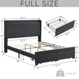 Full Size Bed Frame with 2 Storage Drawers, Upholstered Platform Bed Frame Full w/Wingback Headboard,