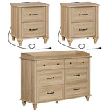 3 Piece Dresser and Nightstand Sets, Farmhouse Dresser & Chest of Drawers