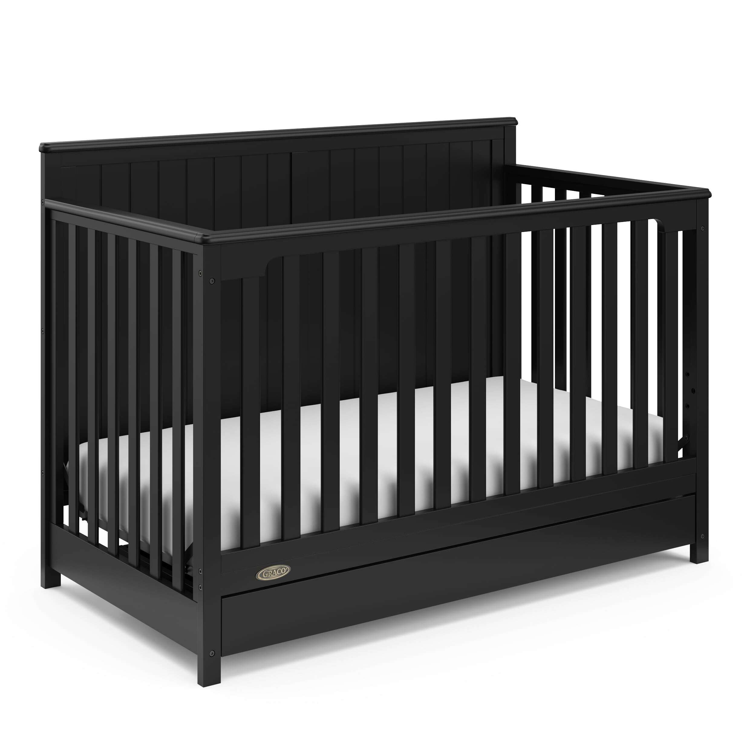 Graco Hadley 5-in-1 Convertible Crib with Drawer (Black) – Combo, Includes Full-Size Nursery Storage, Converts from Baby Crib to Toddler Bed, Daybed