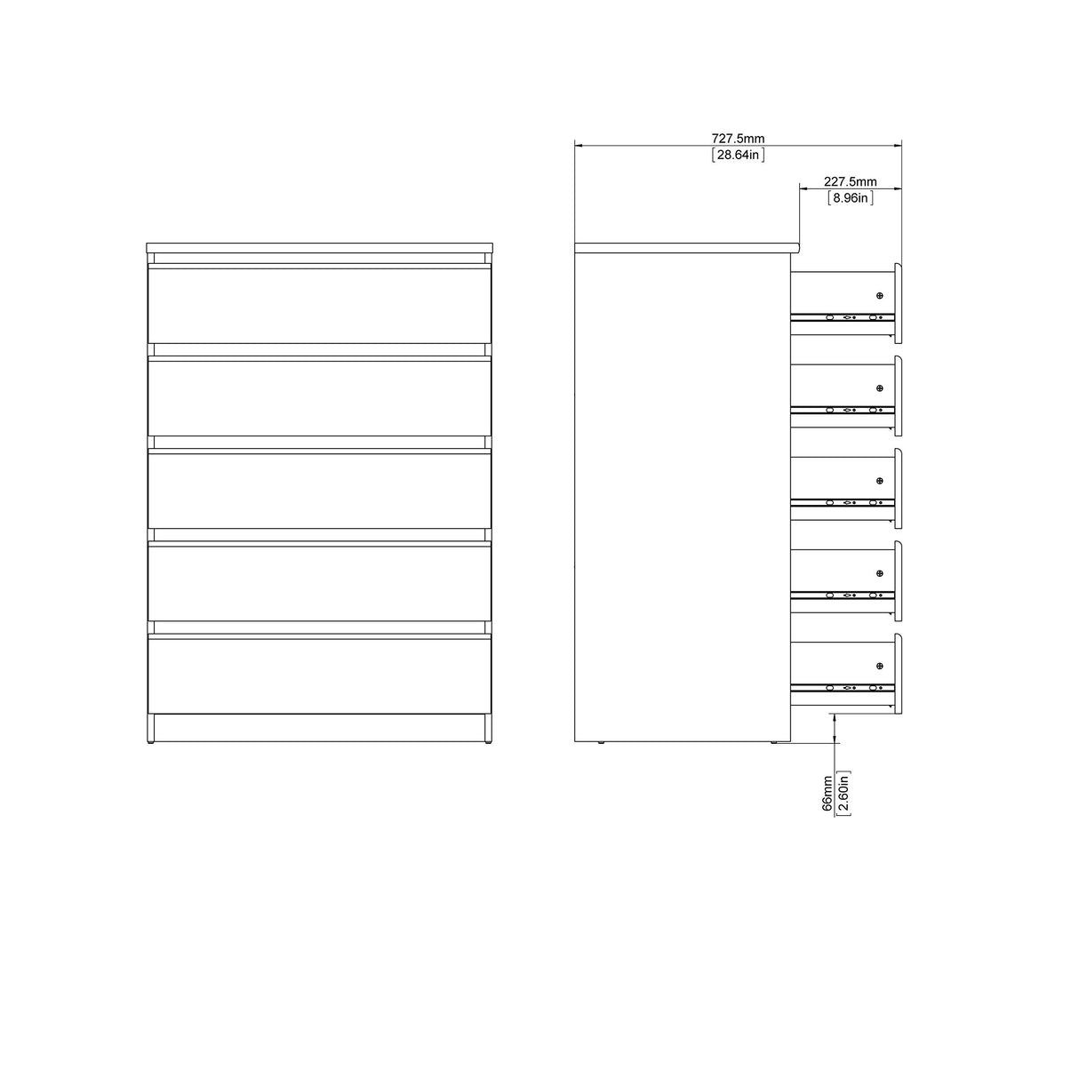 Handle-free, Contemporary, Bedroom Furniture, College Living 5 Drawer Chest