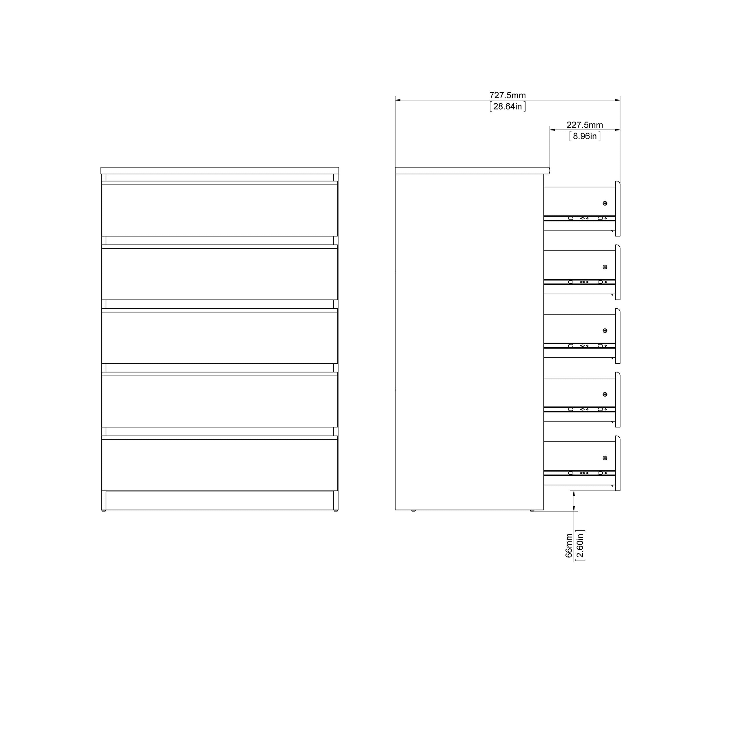 Handle-free, Contemporary, Bedroom Furniture, College Living 5 Drawer Chest