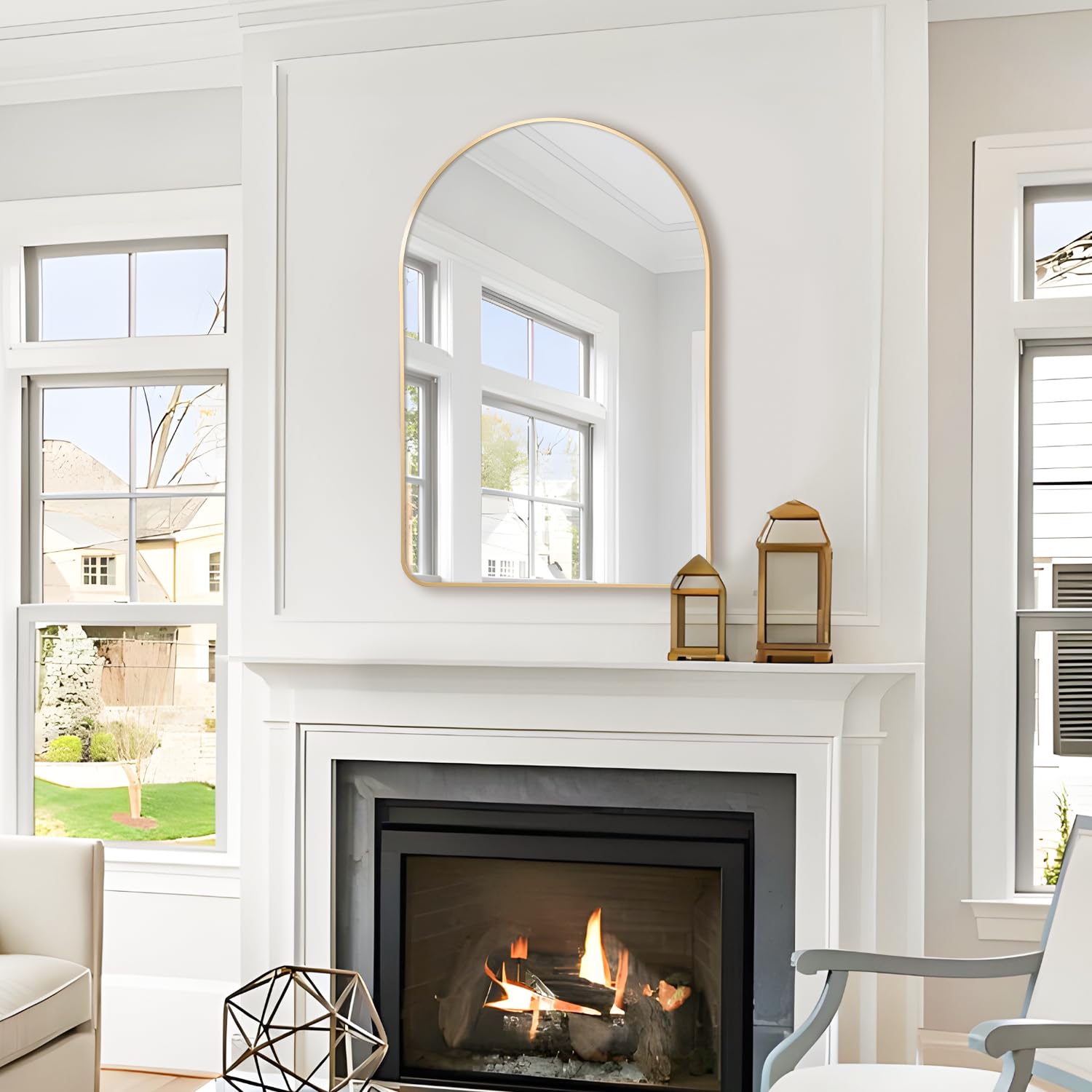 Glod Mirror 24"x36" Arched Mirror Glod Vanity Wall Mirror, Wall Mounted