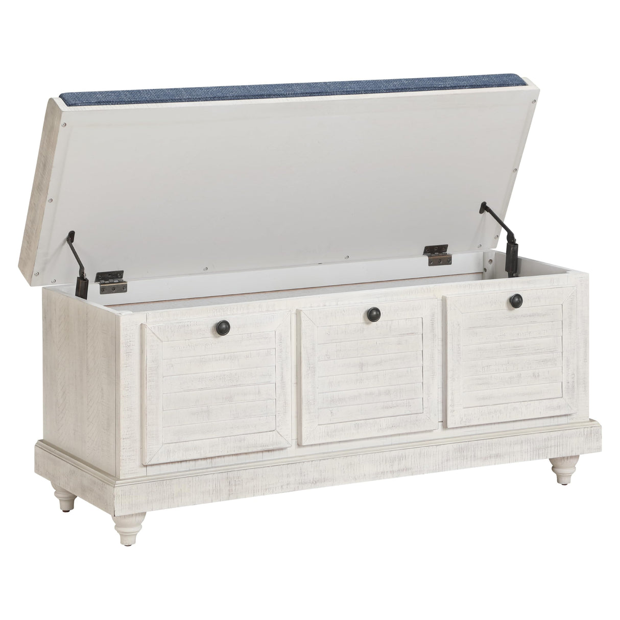 Dover Coastal Lift-Top Storage Bench with Shutter Face Styling, Distressed White Finish