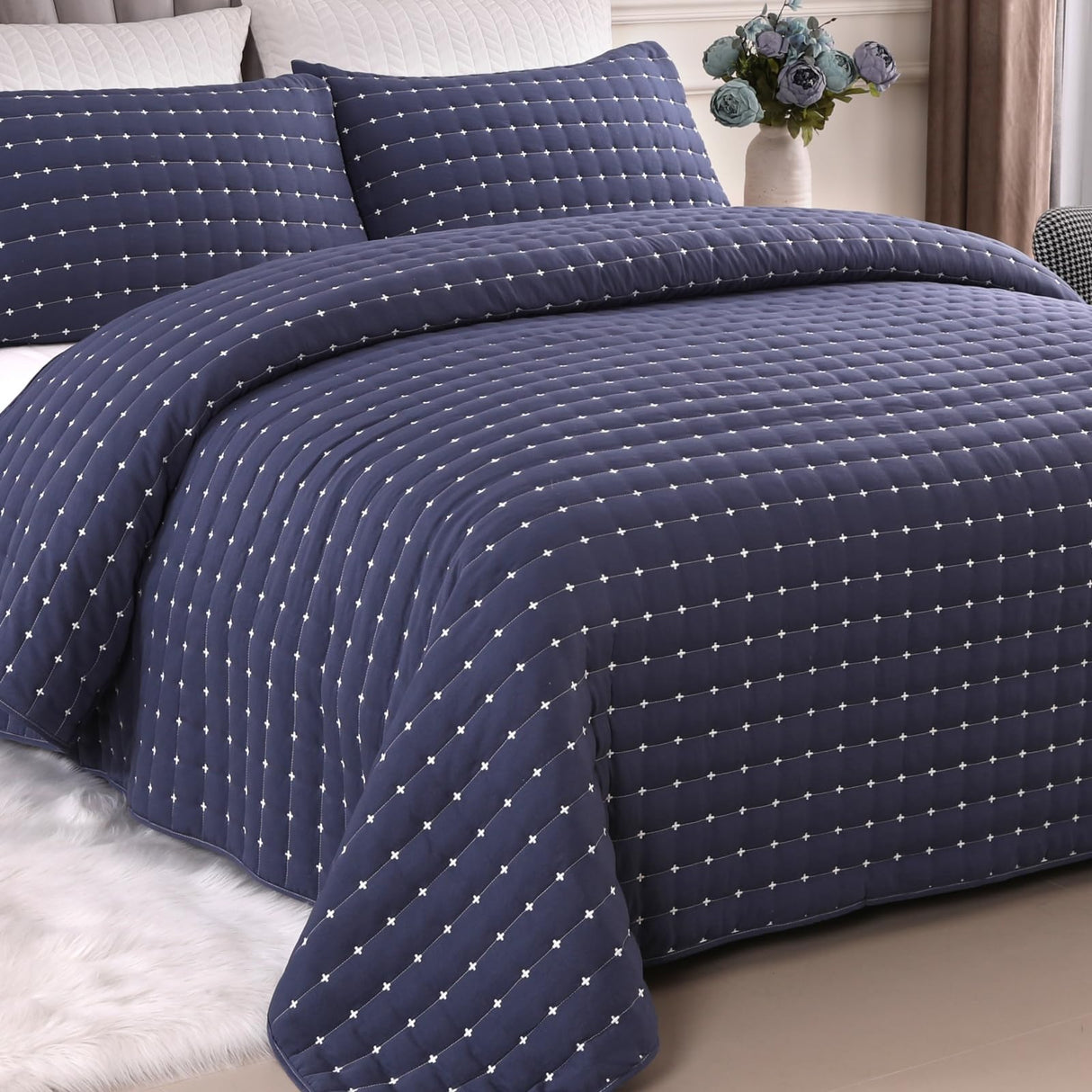King Size Quilt Bedding Set, Soft Microfiber Bedspread King Size