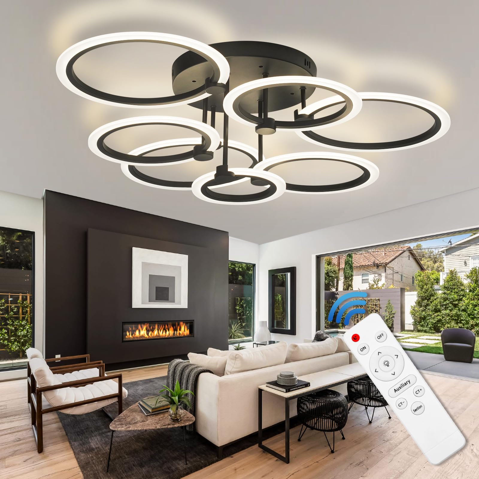 Modern LED Ceiling Light 7 Rings Dimmable Ceiling Light Fixtures