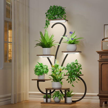 Plant Stand Indoor with Grow Lights - Butterfly-Shaped 7 Tiered Plant Shelf