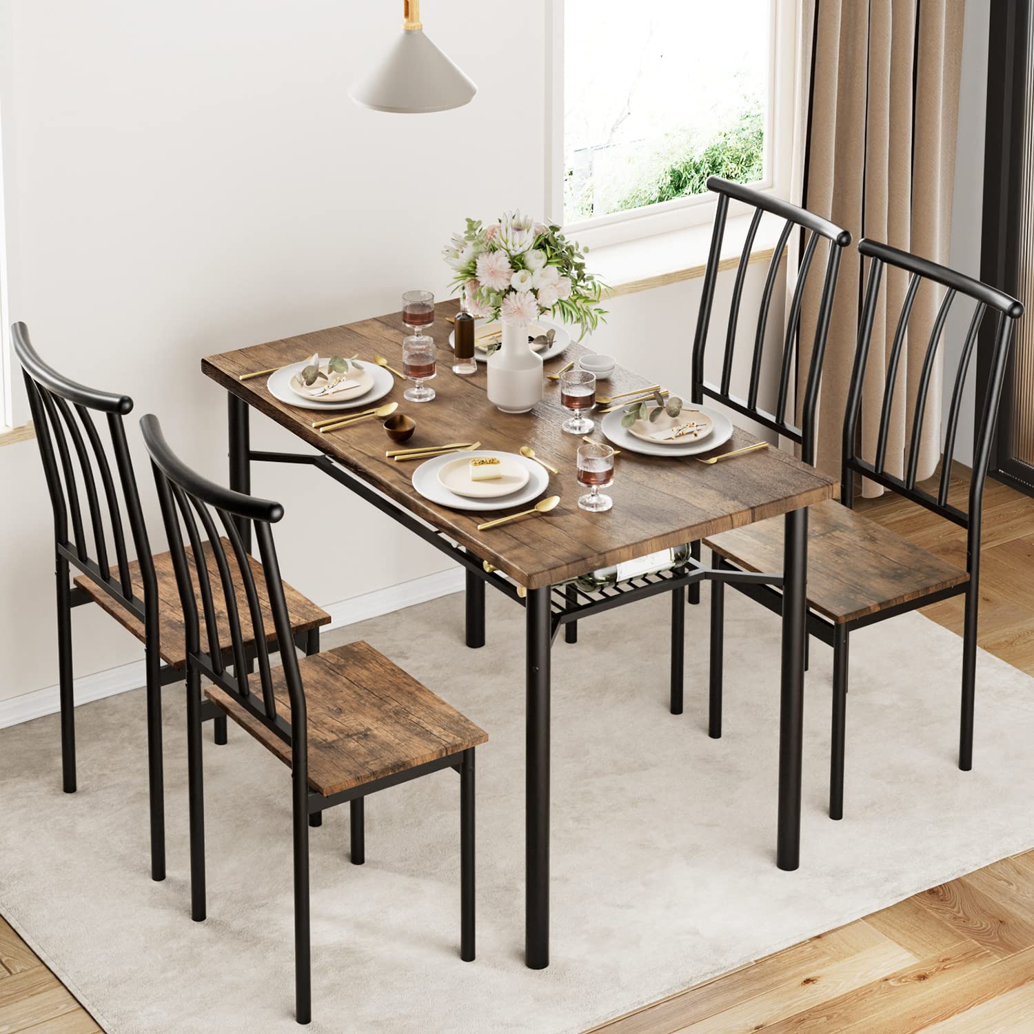 4-Piece Dining Table Set with Wine Rack