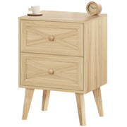 Nightstand, Natural End Table with 2 Drawers Barn Door Decorated, Mid Century Modern