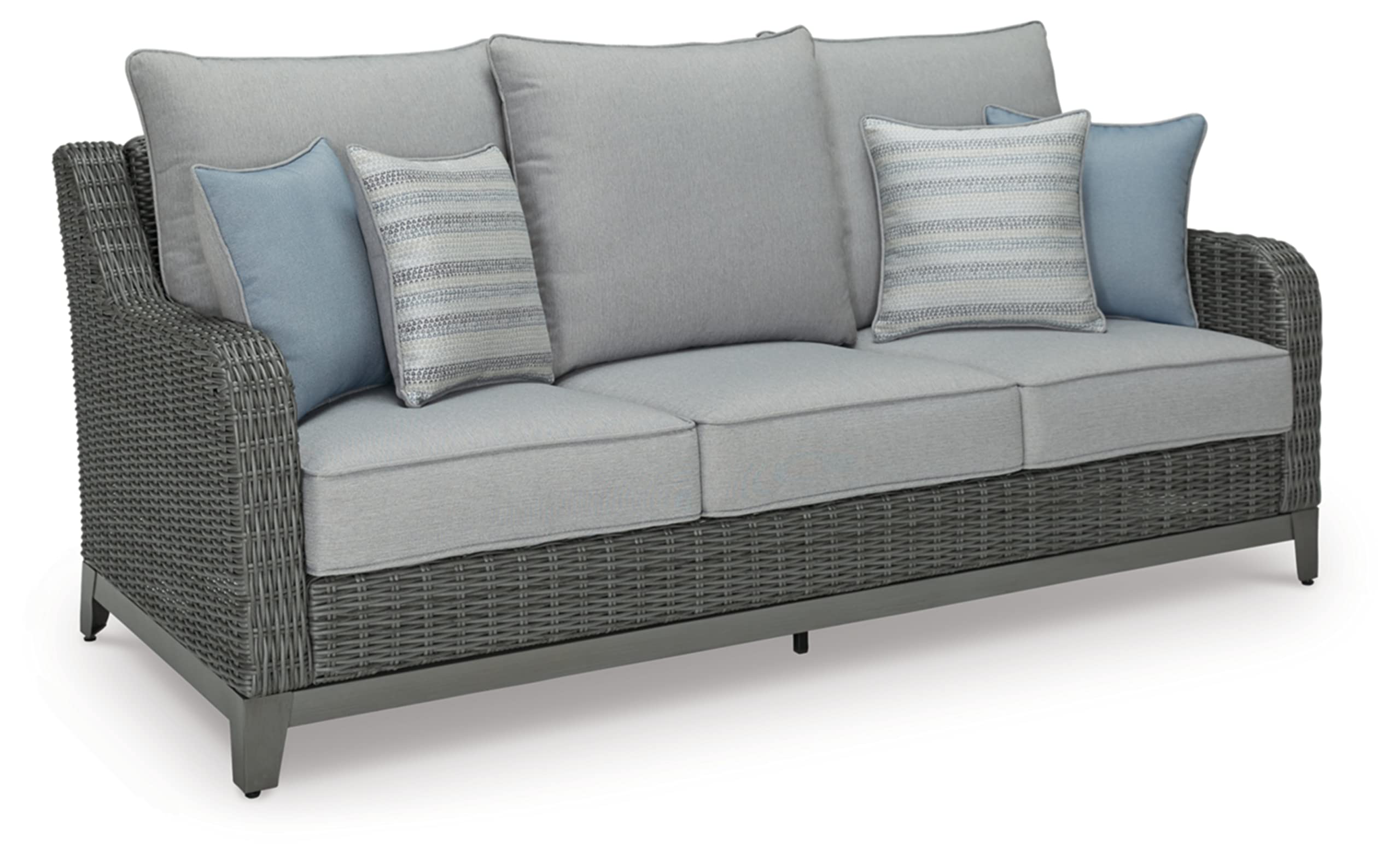 9 by Ashley Outdoor Elite Park Patio Wicker Sofa with Cushion, Gray