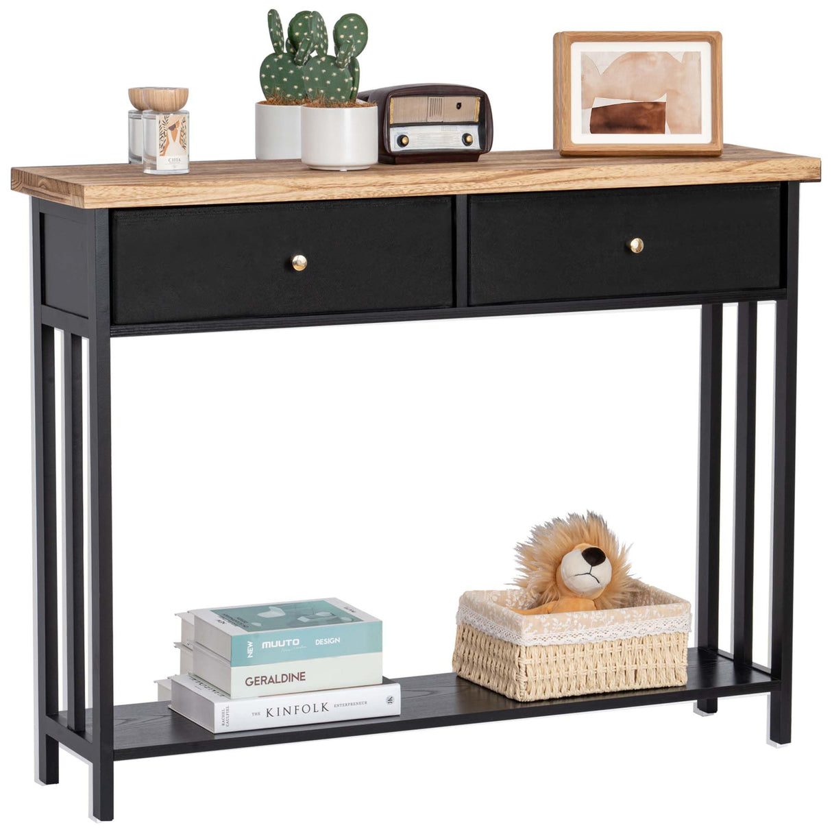 Solid Wood Console Table with 2 Fabric Drawers, 42" Entryway Table