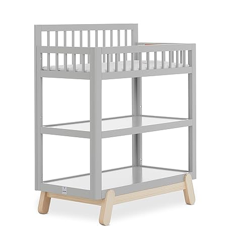 Hygge Changing Table in Weathered Vintage Oak, Greenguard Gold & JPMA Certified, Comes with Safety Belts & 1” Changing Pad, Easy to Clean, Safe Wooden Furniture