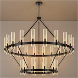24-Lights Black Wagon Wheel Chandelier Modern Farmhouse with Glass Shade