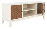SAFAVIEH Home Collection Ajana Distressed White and Honey Brown 2-Door 1-Shelf Media 50-inch Flatscreen TV Stand