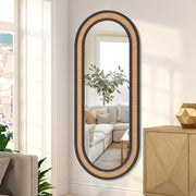Rattan Full Length Mirror 60x24 - Black Oval Floor Mirror