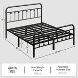 Queen Size Metal Platform Bed Frame with Victorian Headboard