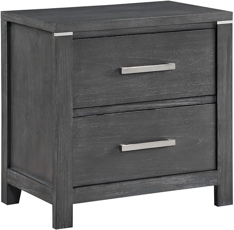 Tal 27 Inch Nightstand, 2 Drawers Handles, Charcoal Finish, Gray, Chrome