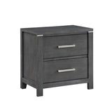 Tal 27 Inch Nightstand, 2 Drawers Handles, Charcoal Finish, Gray, Chrome