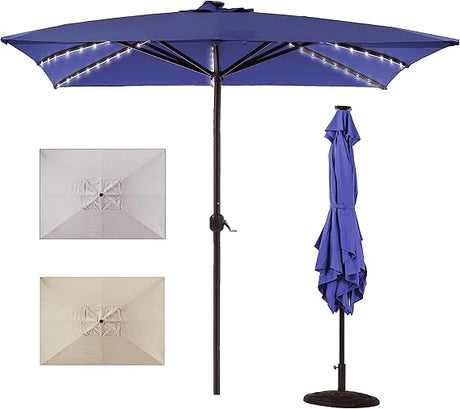 Rectangular Patio Umbrella 10 ft Heavy Duty Outdoor Rectangle Patio Table With Solar Lights,