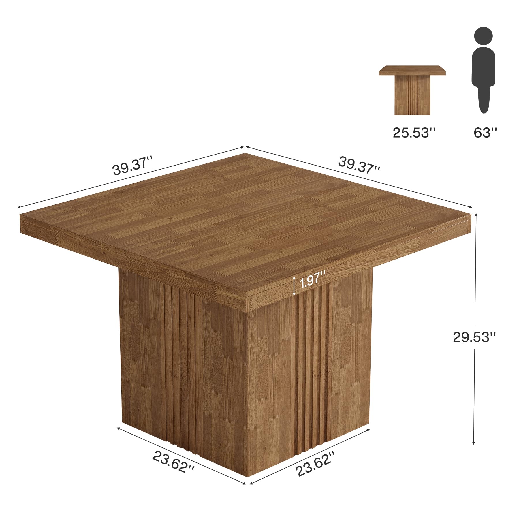 39-Inch Square Dining Table for 4 with Fluted Pedestal Base