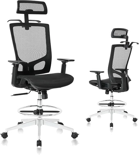 Mesh Office Chair Ergonomic Drafting Desk Chairs High Back with Adjustable Headrest