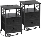 Night Stand Set 2, Nightstand with Charging Station, End Tables Living Room